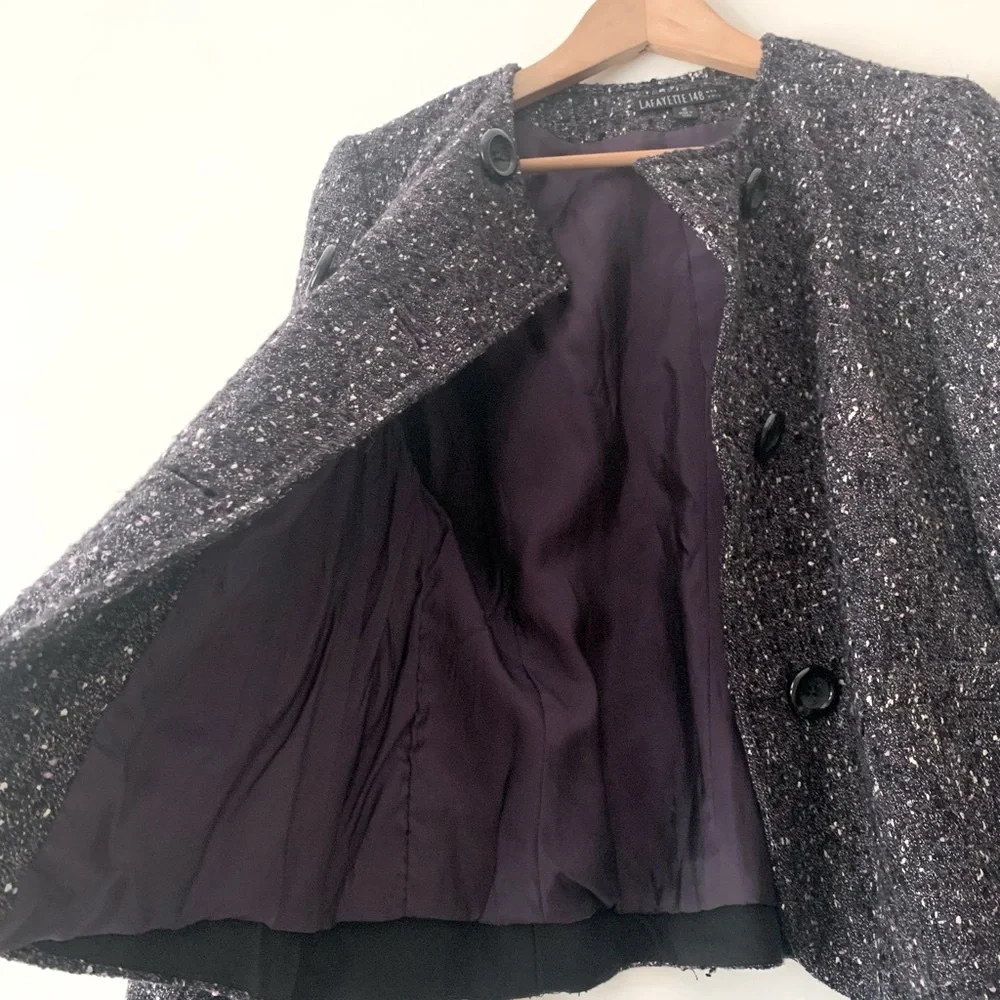 Lafayette 148 Round Neck Tweed Blazer Jacket Women Sz 12 Purple Academia Preppy
